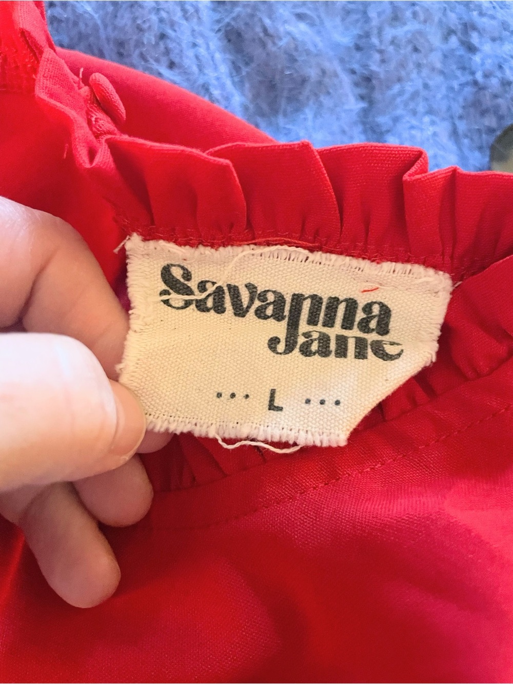 Savanna Jane Red Puff Sleeve Ruffle Neck Blouse Large - Picture 6 of 7